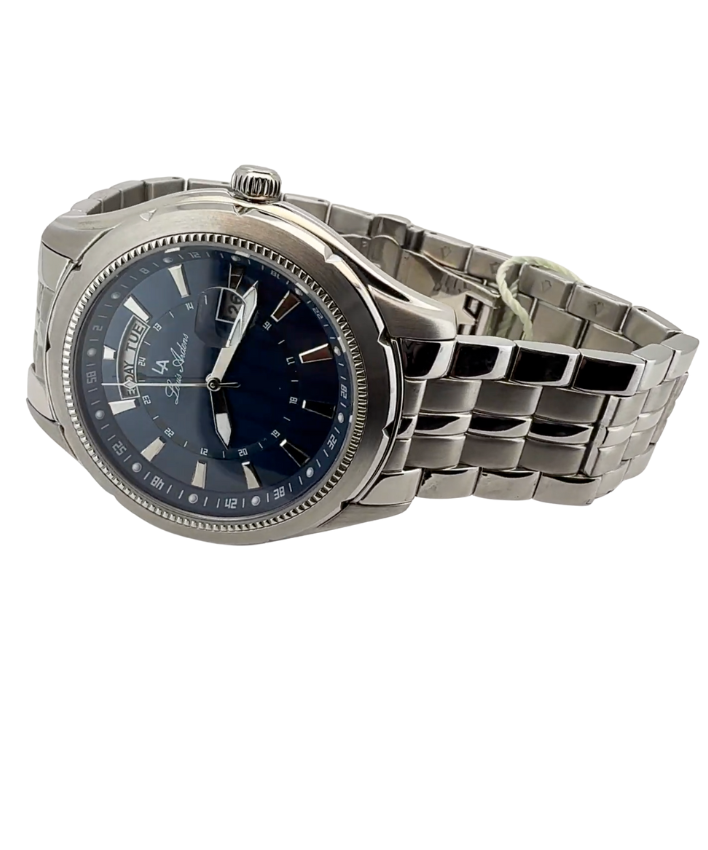 Stainless Steel Day-Date Watch with Blue Dial