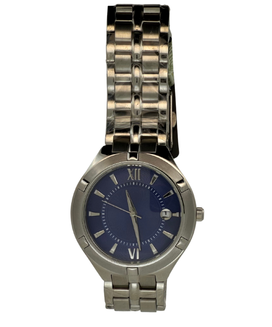 Modern Steel Watch with Blue Dial